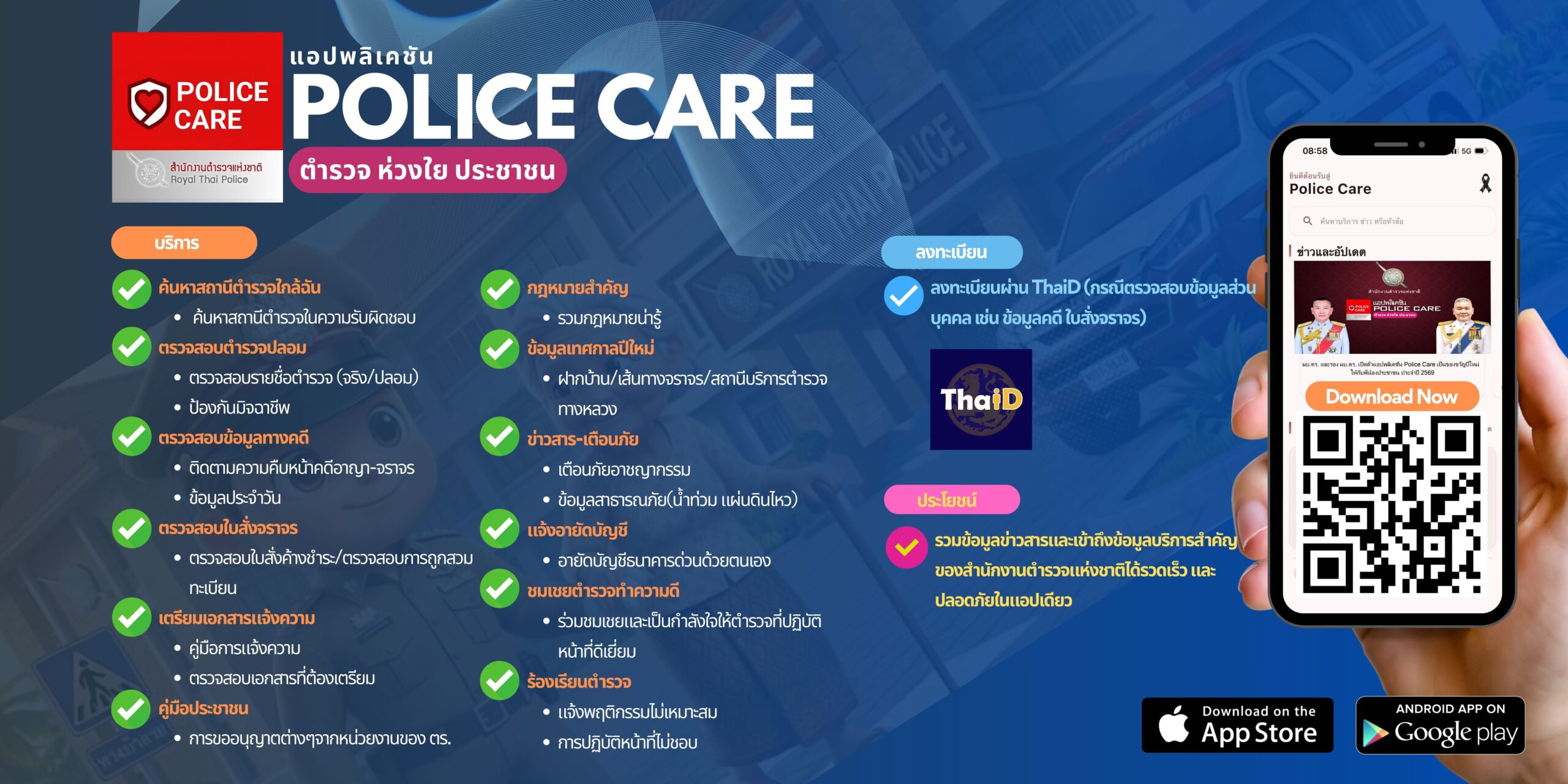 มีติดเครื่องไว้ อุ่นใจแน่นอน! “POLICE CARE” แอปเดียวครบ จบทุกเรื่องงานตำรวจ